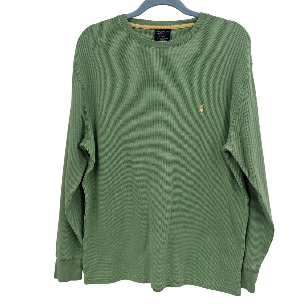 Polo Ralph Lauren Waffle Thermal Shirt Men SZ L Green‎ Crewneck Long Sleeve Camp